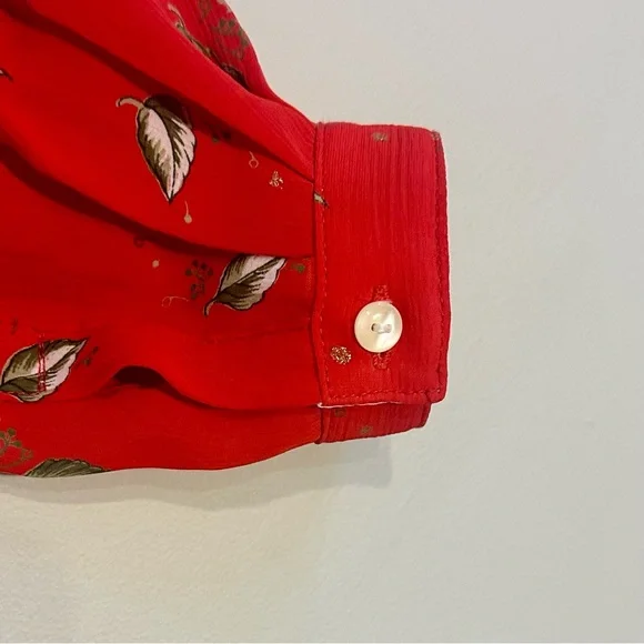 Vintage 80s/90s Women's Retro Red Top Blouse Long Sleeve Collar Button Unique - Picture 5 of 9